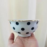 碗碟套装家用高颜值陶瓷餐具碗网红新骨瓷饭碗早餐碗蕾丝绑带 敬平 黑波点一个饭碗