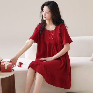 情侣睡衣女夏季仿棉短袖薄款结婚喜庆本命年大红色男士家居服套装