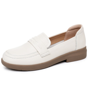 头层牛皮乐福鞋女年秋季新款真皮复古厚底软底一脚蹬小皮鞋女