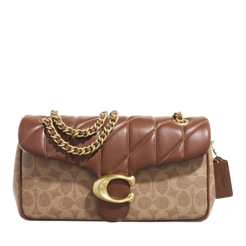 COACH/蔻驰精致链条斜挎包女包cm棕色皮革拼接手提单肩包