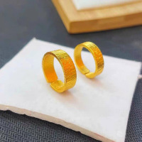 镀金越南沙金古法褶皱纹戒指树皮开口情侣款指环简约首饰久不掉色