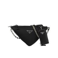 女士单肩包时尚三角徽标链条肩带可拆卸再生尼龙设计