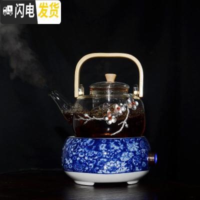 三维工匠玻璃茶壶耐热加厚可明火加热大号可高温煮茶壶竹把提梁烧水梅花壶 竹把提梁梅花煮茶壶+牡丹电陶炉茶具