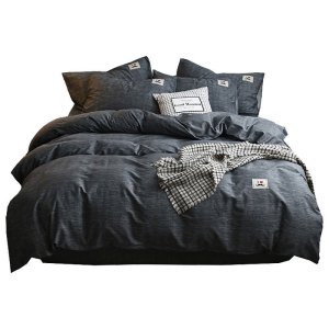 美帮汇床单四件套男生潮流全棉简约北欧灰 一米八床笠2.2×2.4被套