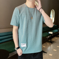 男装夏季新款男士短袖T恤港风提花布条纹直筒圆领潮流休闲打底衫_1