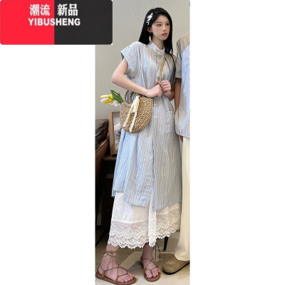 YIBUSHENG小众设计感情侣装季2024韩版短袖T恤女连衣裙法式一裙一衣ins潮