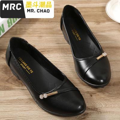 妈妈鞋单鞋软底舒适女士新款女鞋浅口中跟中老年坡跟皮鞋墨斗潮品休闲鞋