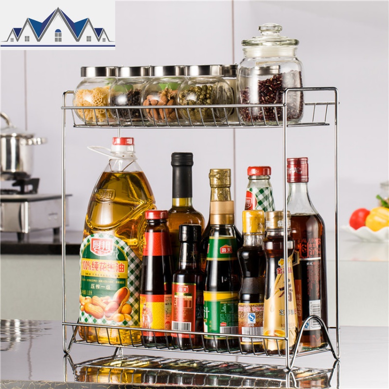 双层调味料架子厨房用品置物架两层调料盒调味瓶收纳架家用储物架 三维工匠收纳盒