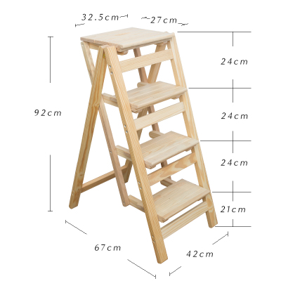 小凳子闪电客折叠便携实木家用梯凳梯子置物架免安装省空间室内登高凳子原色四层台阶梯凳（免安装、木）