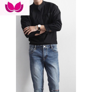 七斓ins高级感白衬衫男设计感日系长袖寸衣内搭宽松立领亚麻衬衣