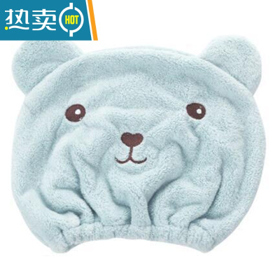 敬平干发帽女吸水速卡通干发巾擦头发毛巾浴帽2021新款洗头包头巾加厚 蓝色2个装
