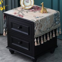 欧式床头柜盖布布艺套罩长方形雪尼尔酒柜鞋柜绣花小桌布家用 雪莉尔米色(吊穗款)床头柜盖布 45*110(含吊穗尺寸在内)