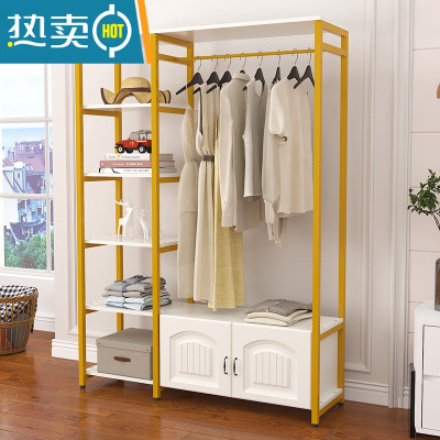 敬平卧室衣帽架简易挂衣架落地收纳创意衣柜欧式家用客厅置物架晾衣架 A款象牙白+金架(欧式门)120长