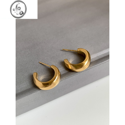 JiMi925银针高级质感小众简约设计拉丝金属半圆C圈耳环ins冷淡风耳钉