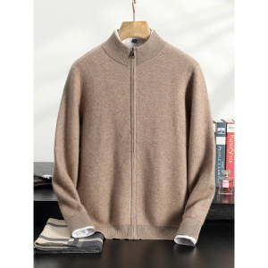 加厚羊绒衫男装保暖开衫外套半高领羊绒毛衣秋冬新款开衫外套
