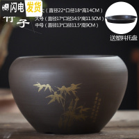 三维工匠紫砂花盆陶瓷大号特大中国风带托盘创意绿萝个性多肉花盆 竹报平安紫砂单个(送塑料托盘) 特大花盆容器