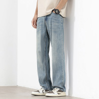 复古蓝宽松阔腿牛仔裤男款水洗磨直筒裤垂感高街潮流休闲长裤