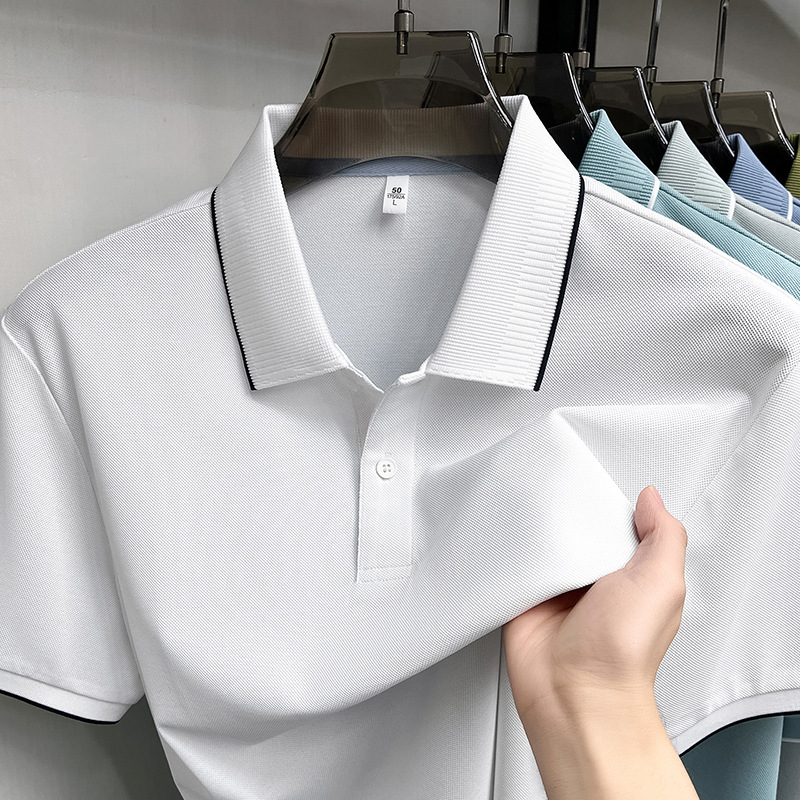 夏季新款男士纯色翻领简约休闲轻商务透气舒适新疆棉短袖T恤