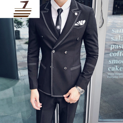NEWLAKE2018东大双排扣西服套装男韩版修身潮流英伦风男士小西装婚礼