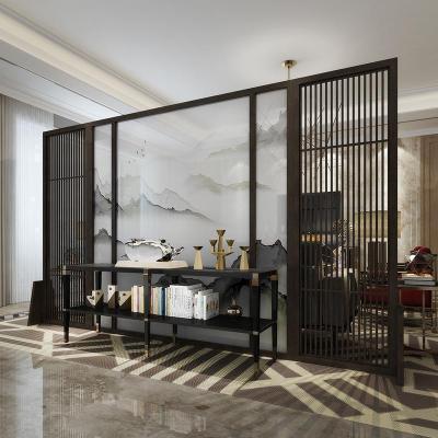 新中式屏风隔断客厅山水玄关别墅实木定制镂空酒店装饰格栅大座屏 乌金木:200*180cm高 整装