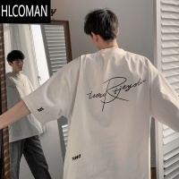 HLCOMAN美式复古印花t恤男夏季高街嘻哈百搭短袖情侣潮牌ins宽松圆领半袖