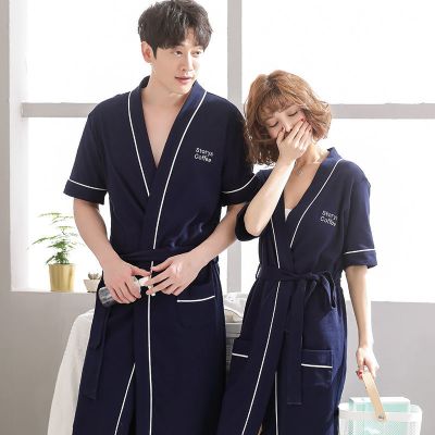 SleepyBear春秋棉质睡袍情侣日式浴袍短袖夏季男女士大码加肥家居服睡衣韩版