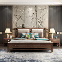 新中式实木双人床现代简约1.8m主卧婚床靠背软包别墅轻奢家具定制