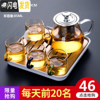 三维工匠透明玻璃茶具套装家用功夫茶杯过滤茶壶简约办公室用小套整套 400不锈(4色/把杯)套装_小四方(条纹白+赠品