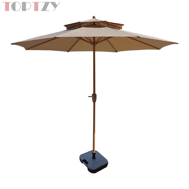 探在途 TZT5072108 户外遮阳伞庭院伞太阳伞露营摆摊伞 2.7米 双顶 卡其色