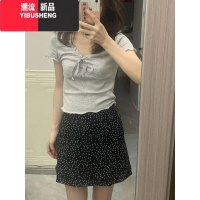 YIBUSHENG芭蕾风纯欲蝴蝶结花边V领短袖t恤女2024新款季修身显瘦衬衫上衣