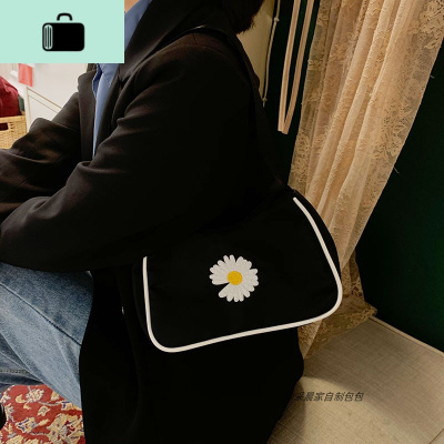 采晨自制星球刺绣撞色尼龙布hobo中古腋下包手提单肩小众复古法棍NEW LAKE 黑色[小雏菊款]女士单肩包