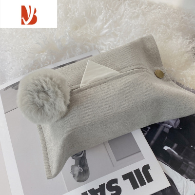 三维工匠原创设计毛球纸巾套纯色米色灰色布艺纸巾盒车载纸巾套 浅雅灰