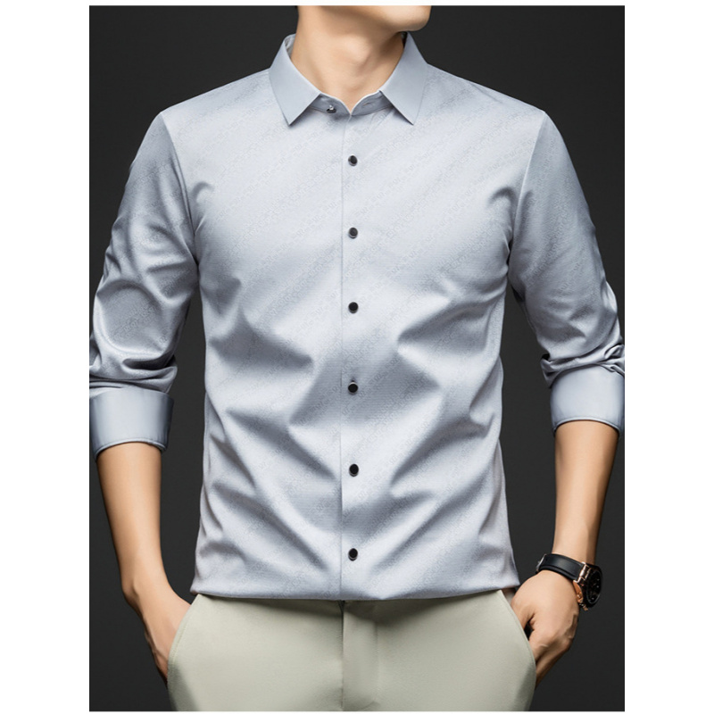 男士长袖无痕衬衫含桑蚕丝高档休闲免烫商务新款衬衣轻奢时尚开衫