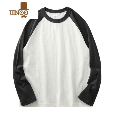 YANXU美式320G长袖t恤男纯色插肩袖圆领卫衣白色打底衫