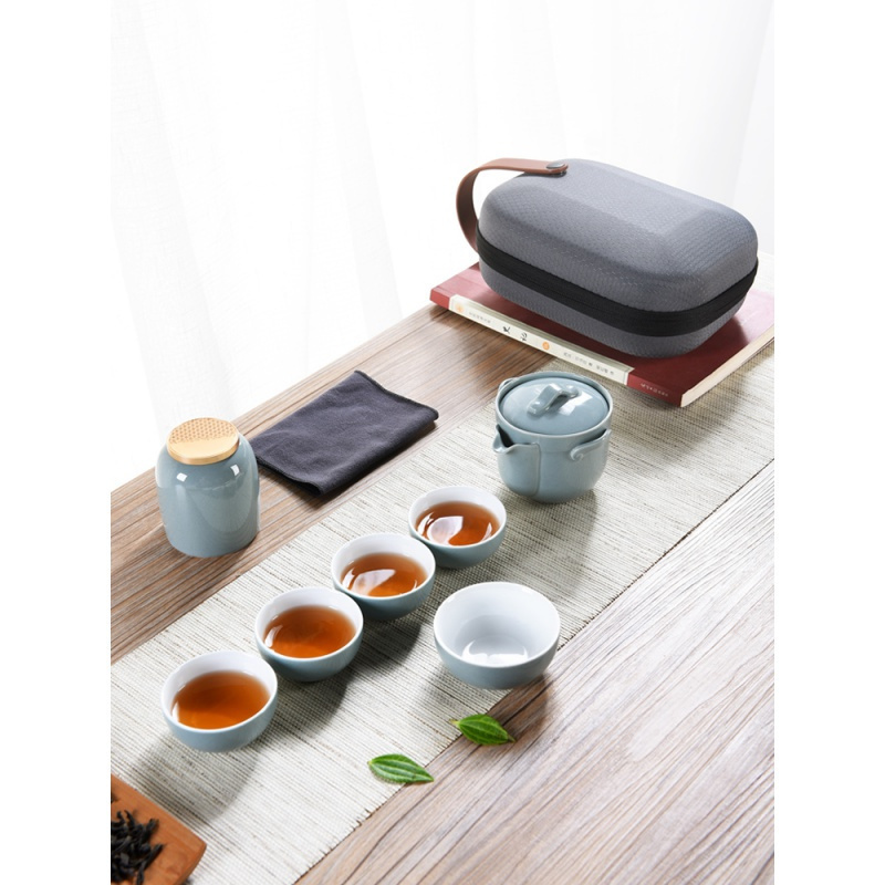 美帮汇旅行茶具套装家用小套陶瓷茶杯茶道配件便携包茶壶粗陶快客杯