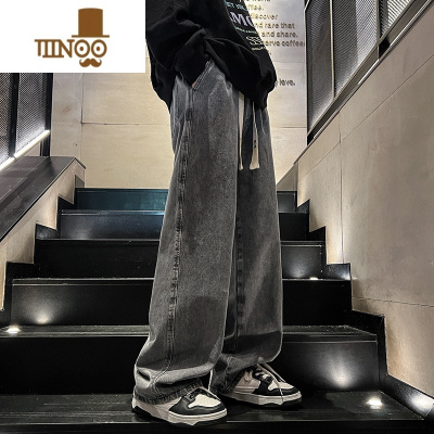 YANXU牛仔裤男秋季新款水洗做旧美式vibe高街痞帅大码宽松直筒休闲长裤