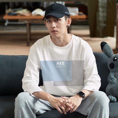 [3件8.5折67.2元,叠加优惠券]唐狮秋季新款长袖T恤男韩版宽松潮流男士上衣简约圆领打底衫