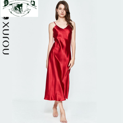 HLCOMAN吊带睡裙女长款冰丝绸夏季性感睡衣结婚夏天新娘女士长裙家居服睡裙