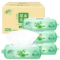 清风御本草杀菌湿巾80片*4包 带盖抽取式 杀菌率99.9%