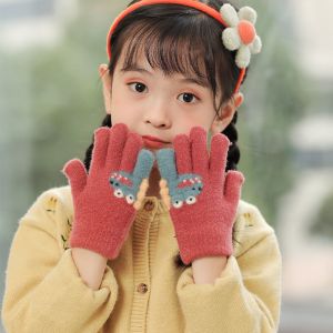 儿童手套女韩版触屏骑行车学生可爱半指针织加绒厚保暖兔子熊冬季