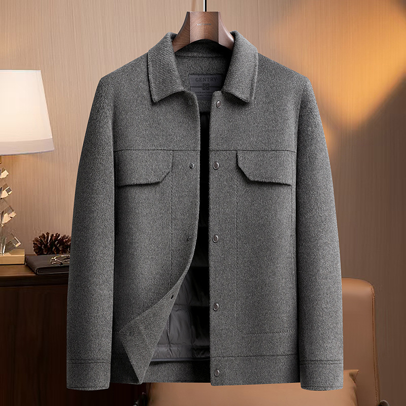 轻奢时尚工装羊毛短大衣男士脱卸羽绒内胆双面呢羊毛夹克潮流外套