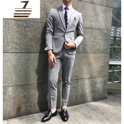 NEWLAKE2018韩国秋装简约清晰修身一粒扣小西装套装男士时尚休闲西服套装