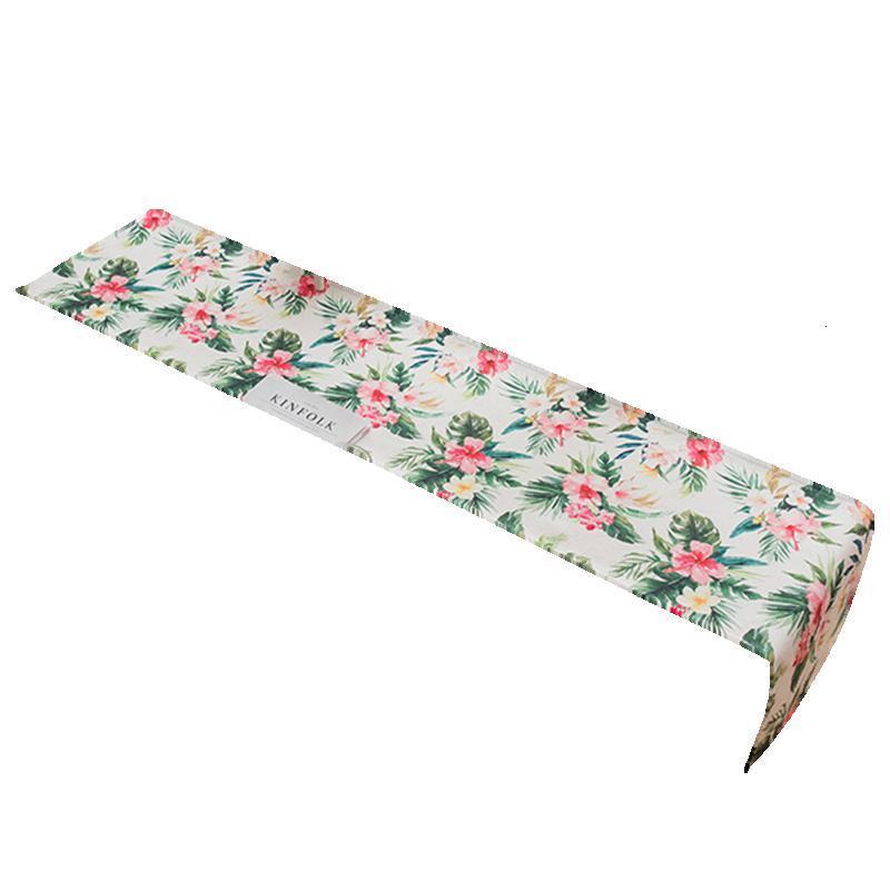 家柏饰(CORATED)北欧INS棉麻布艺茶几电视柜长条客厅餐厅餐桌布盖巾桌旗叶 芭蕉与花防水款 35*200cm