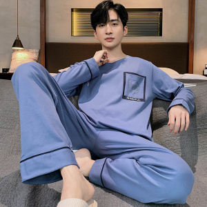 纯棉睡衣男士春秋款长袖休闲秋冬青少年大码可外穿家居服套装