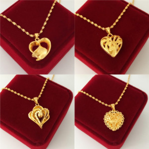 24K镀金项链仿越南沙金项链女 久不掉色桃心形吊坠殴币仿黄金饰品送女朋友老婆情人节七夕生日礼物