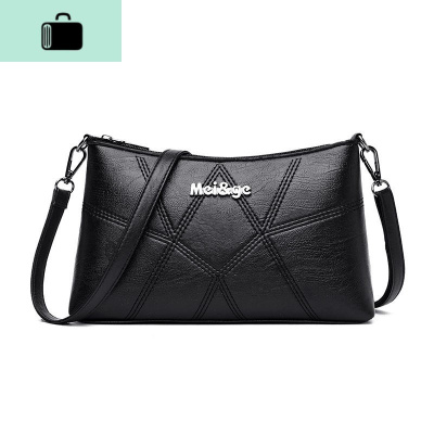 女包2019新款斜挎包女时尚百搭单肩包中年妈妈饺子包车缝线包包女NEW LAKE (黑色)女斜挎包