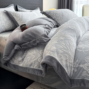 提花牛奶绒床上四件套珊瑚绒冬季加厚保暖冬床单被套法兰绒三件套