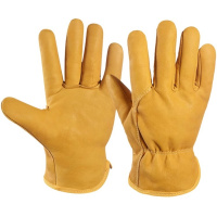 吉迎尚品 加绒加厚电焊手套皮手套防烫手套 黄色(北极绒) 双