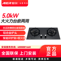 AIER爱尔燃气灶JZT-2220天然气5.0kW大火力台嵌两用抗压防爆钢化玻璃面板铝合金炉头聚能环炉架+铜火盖