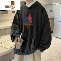 YANXU咖色卫衣男秋季美式复古大码宽松oversize套头上衣青少年连帽外套